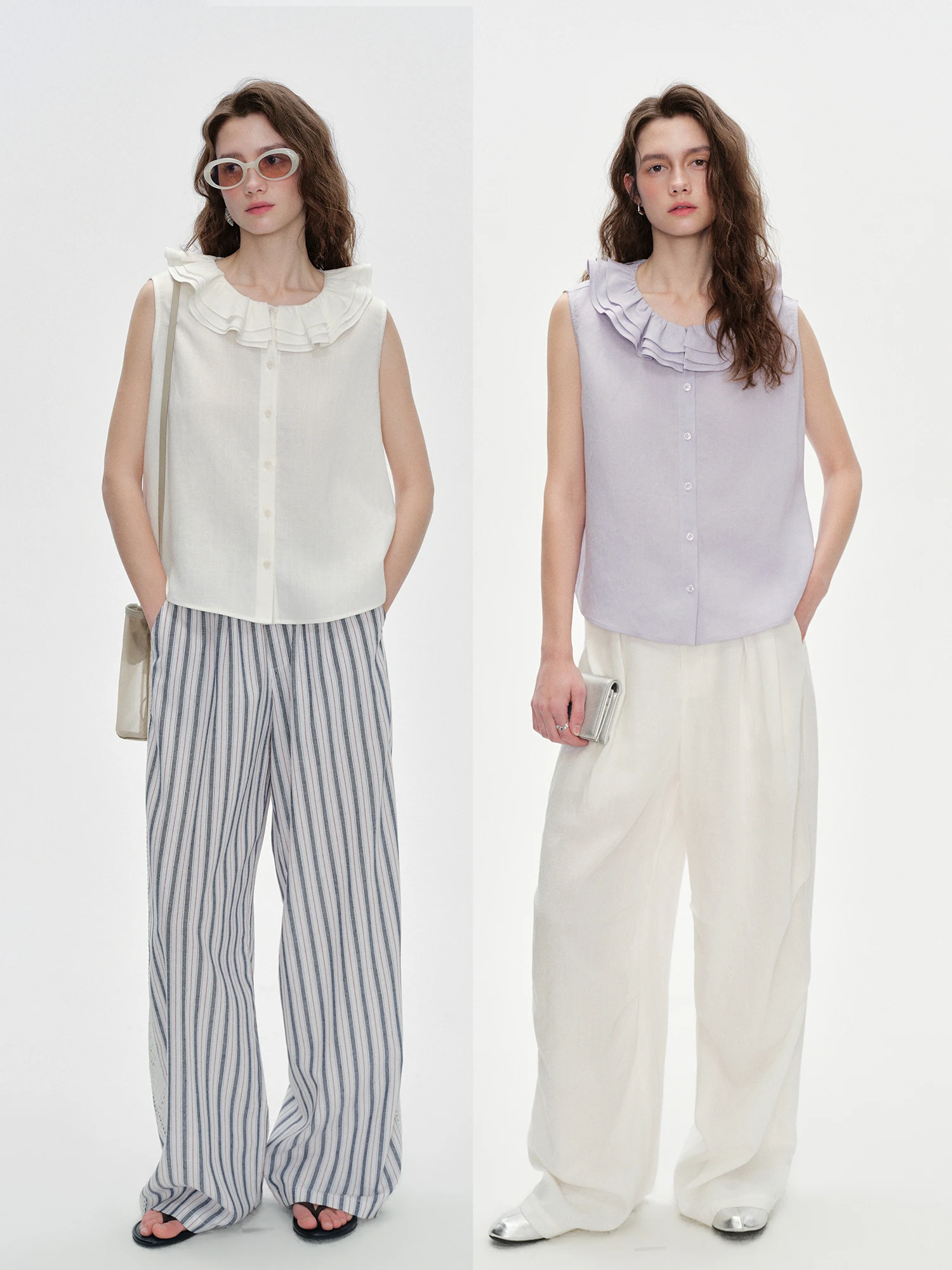 

Женская модная блузка-топ AIYUTONG без рукавов из лиоцелла и льна, свободного кроя, с многослойным кружевным воротником, в отпускном стиле