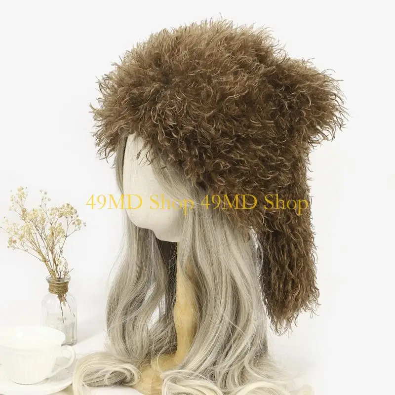 49MD Unisex Winter Fleece Lined Hat Foldable Design Soft Furry Polyester Texture Warmth