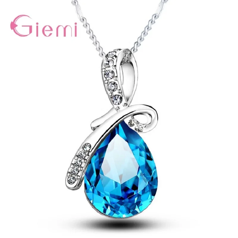 Colar com pingente de gota de prata esterlina 925, colar de cristal de quartzo para mulheres, joias da moda, presentes
