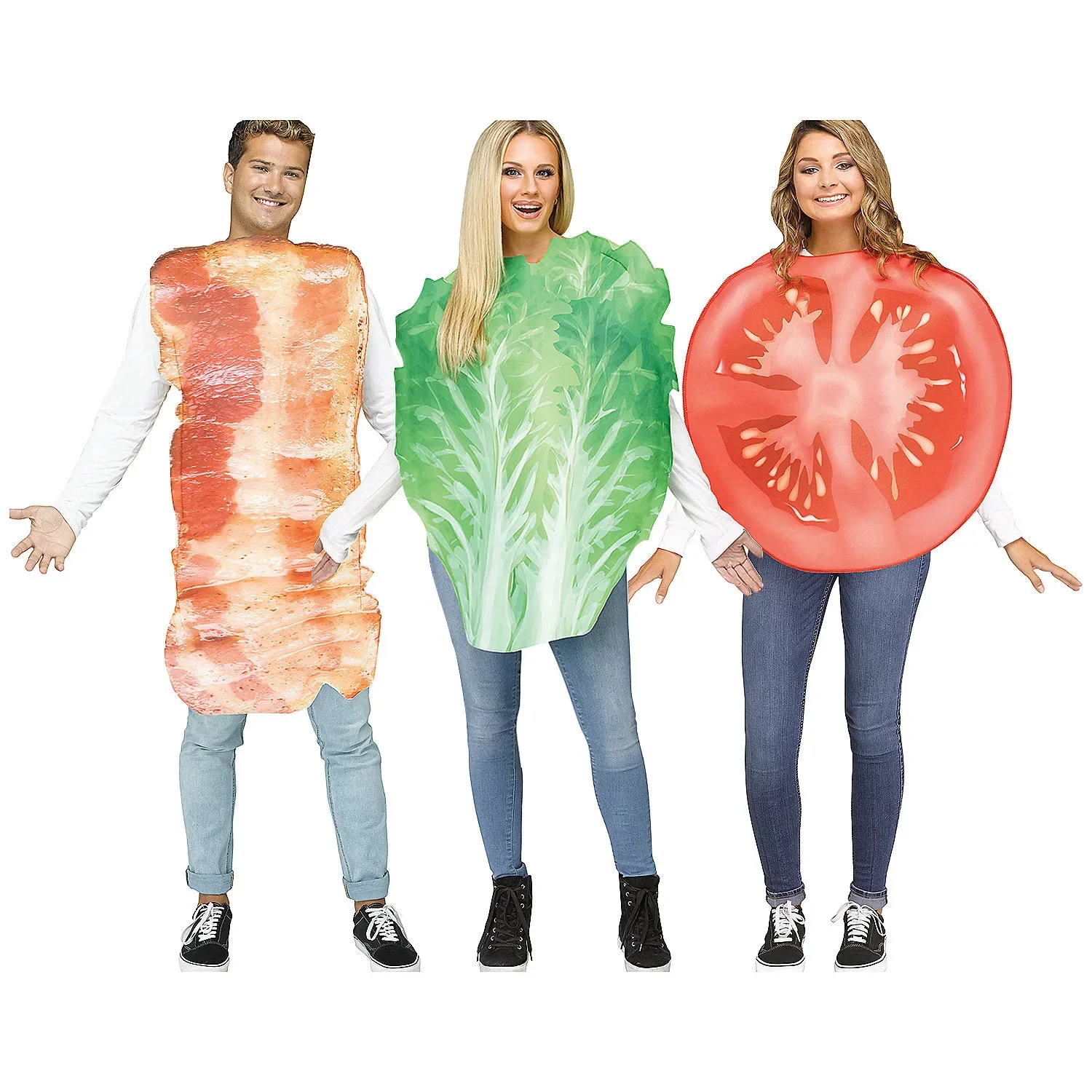 Funny Food Tunic Couple Veggies Poached Egg Bacon Costume Halloween Dress Up Outfits Carnaval Party Stage Performance Dance Show