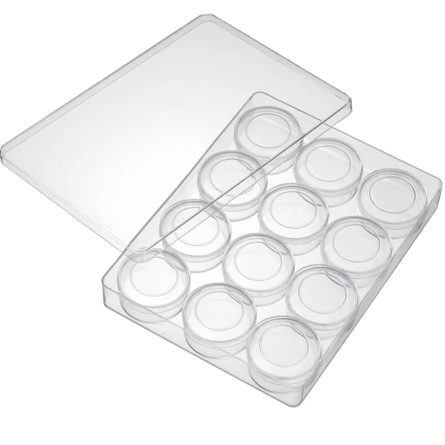 12 Jars Plastic Storage Container Box For Jewelry Beads Round Transparent Clear Transparent Finding Organizer