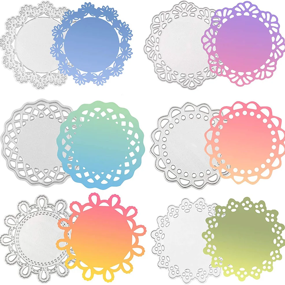 Lucky Goddess Metal Cutting Dies 6pc Circle Lace Frame Diy Scrapbooking Photo Album Decorative Embossing Paper Card Crafts