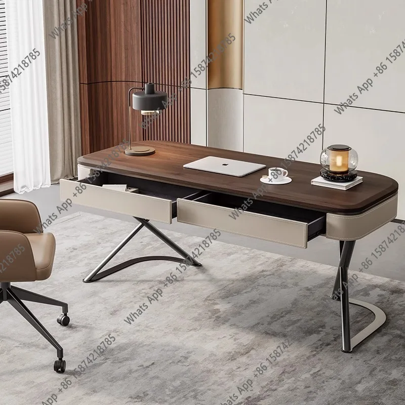 

J High-end Solid Wood Table, Modern Minimalist, Home, Office, Office Desk And Chair Set, Retro Walnut Wood Veneer, Computer Desk