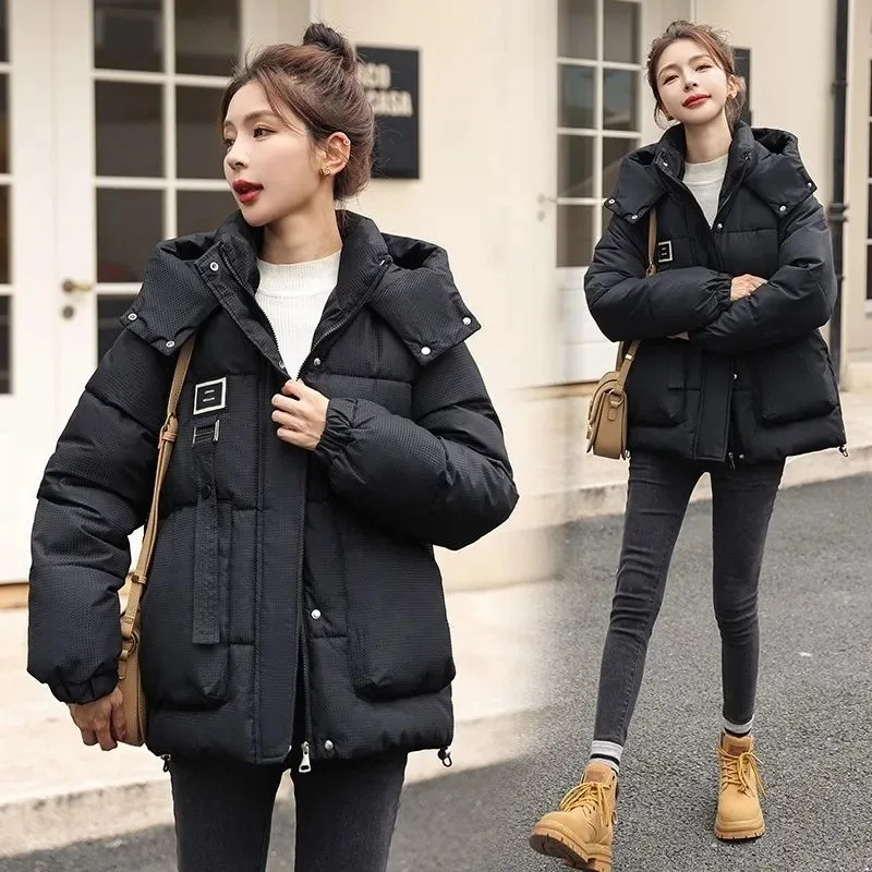 2023 New Women Parkas Winter Thick Fashion Casual Hooded Cotton Warm Short Jackets Korean Zipper Snow Wear Coats Puffer Parka