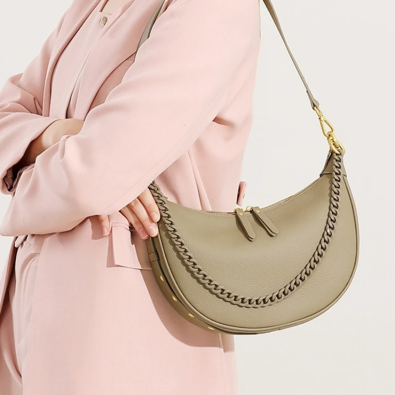

2025 Autumn Winter 100% Cow Leather Underarm Bag Designer Women's Bag Dumpling Fashion Shoulder High Sense Chain Messenger Bag