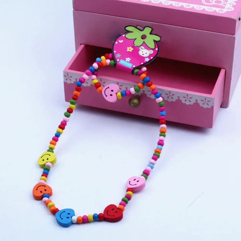 2Pcs/Set Wooden Strawberry Bead Elastic Bracelet Necklace Children Jewelry Gift