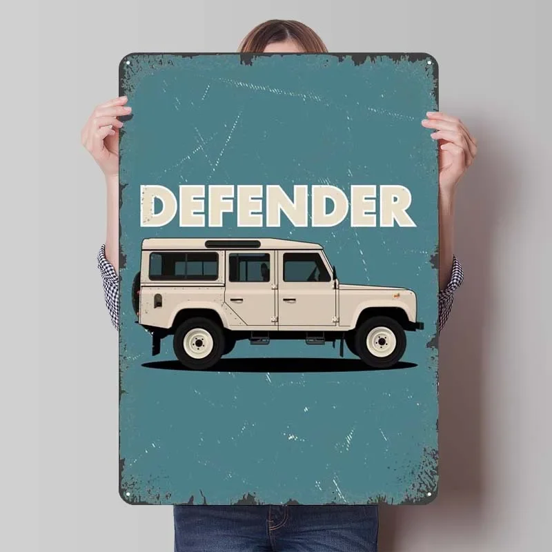 Land Rover Defender Long Tinplate Sign Cars Poster House Decor Retro Metal Signs for Garage Wall Art Decoration Art of Murals