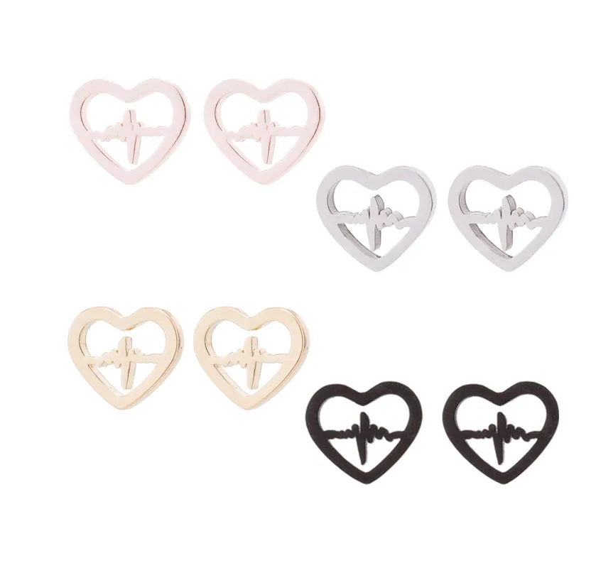 

10pcs/lot Free Shipping Heartbeat ECG Shaped Stud Earrings in Stainless Steel