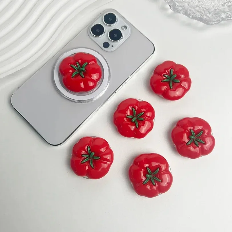 Korean Cute Tomato Magsafe Folding Phone Grip Stand Socket Supports iPhone 16 Samsung Ring Finger Extended Watch Desk Stand