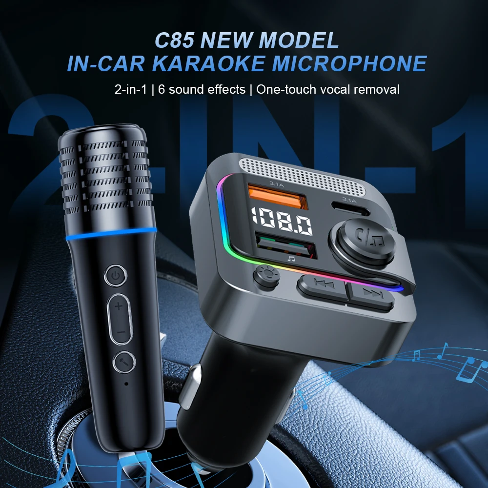 

Car Karaoke Microphone Upgraded Car Charger 2-in-1 USB/BT Drive Plug&Play Universal for Tesla Model Y Juniper Model 3 Highland