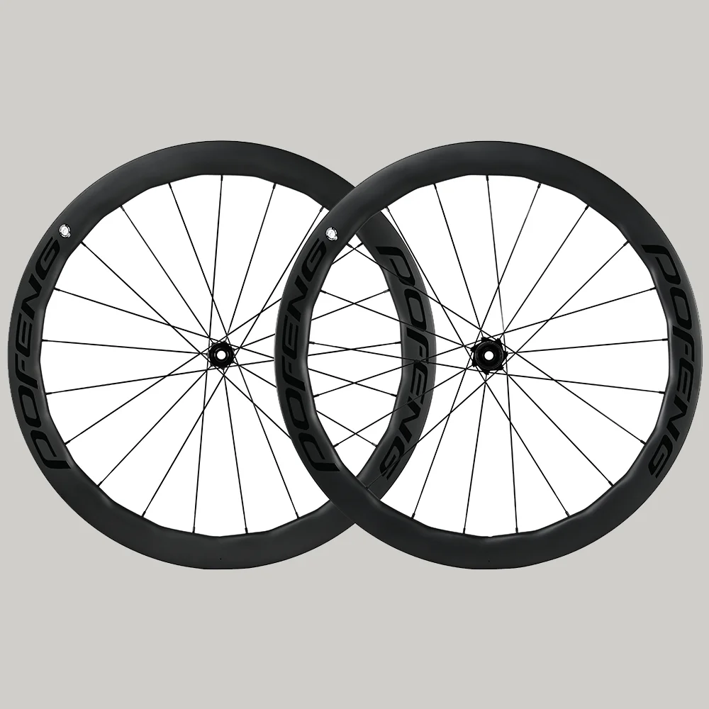 

POFENG Full Carbon Fiber Disc Brake Wheelset Clincher Bicycle Wheels 50mm UD Matte Bike centerlock wheel