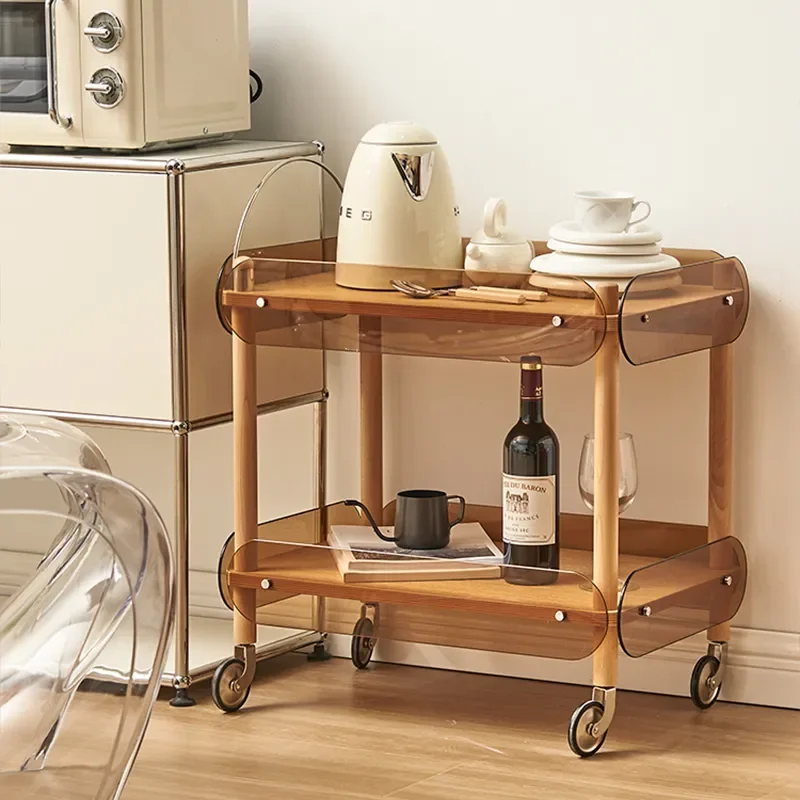 

Solid wood trolley removable household small apartment living room dining car coffee table rack corner