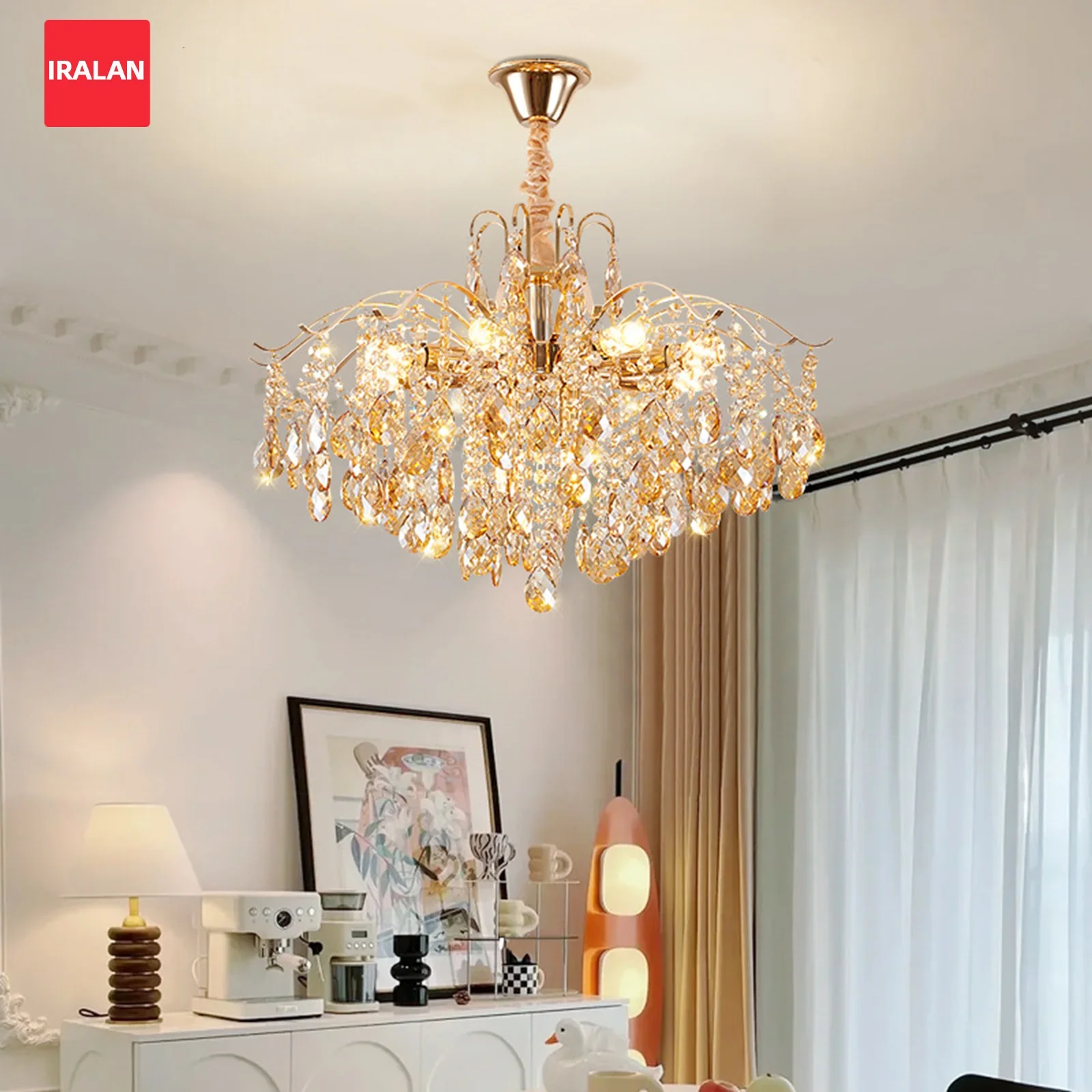 IRALAN Crystal Ceiling Chandelier E14 LED Indoor Light Modern Dining Table Lighting for Lobby Pendant Lighting Room Decor