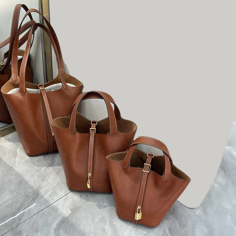

Genuine Leather Bag Large Women Bags Bucket Bag 18 22 26CM Shoulder Bag 2025 New In