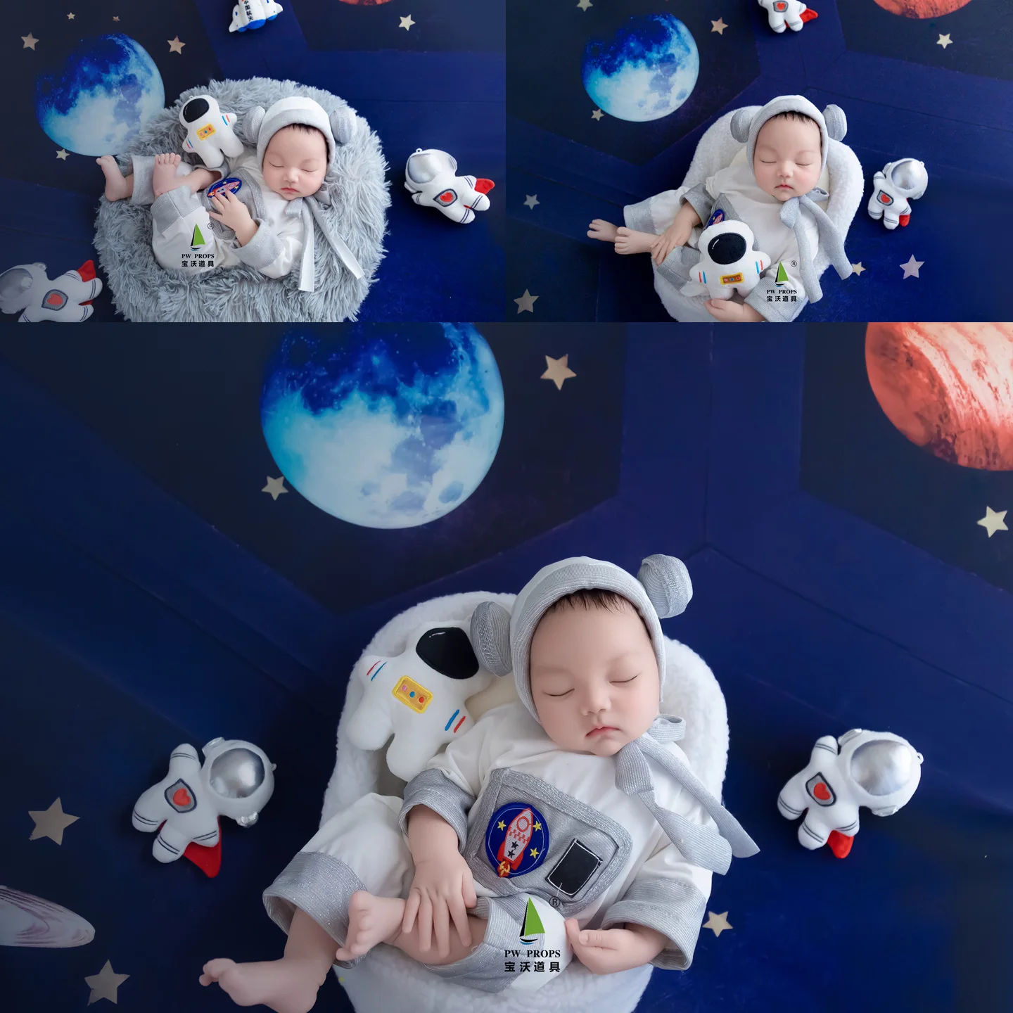 

Newborn Photography Clothing for Baby Photoshoot Space Theme Set Backdrop Outfit with Hat and Dolls Accessories Decors for Shoot