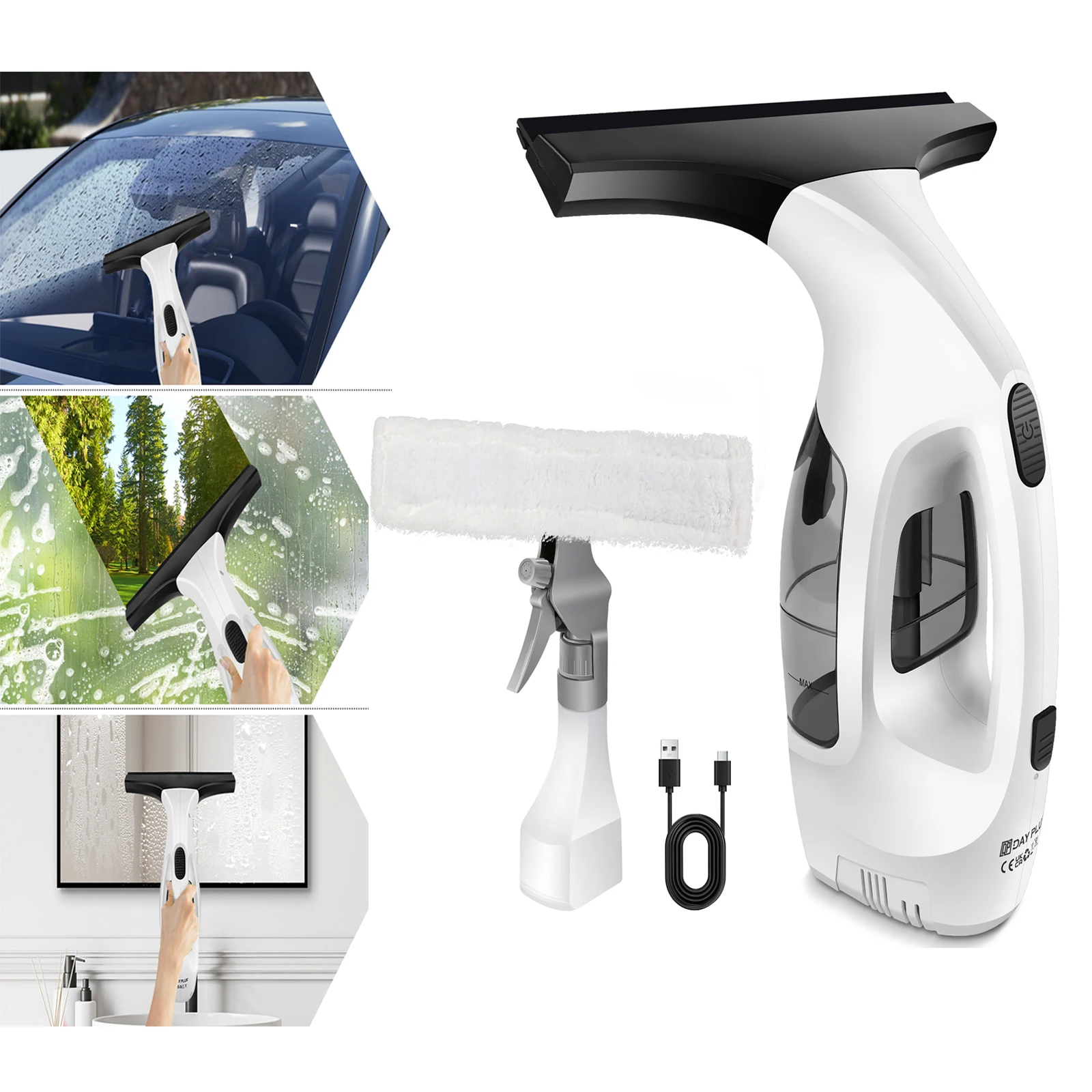 Kabelloser Akku-Fenstersauger Set 3-in-1, 150ml Tank, wiederaufladbar, 50 Min. Laufzeit, streifenfrei für Fenster Spiegel Fliesen Autoglas EU Lager Schneller Versand