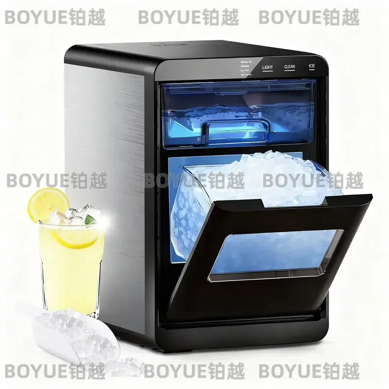 Countertop Nugget Ice Maker Machine Self Cleaning Chewable Pellet Ice Cube Maker with Scoop and Basket for Home Kitchen Party