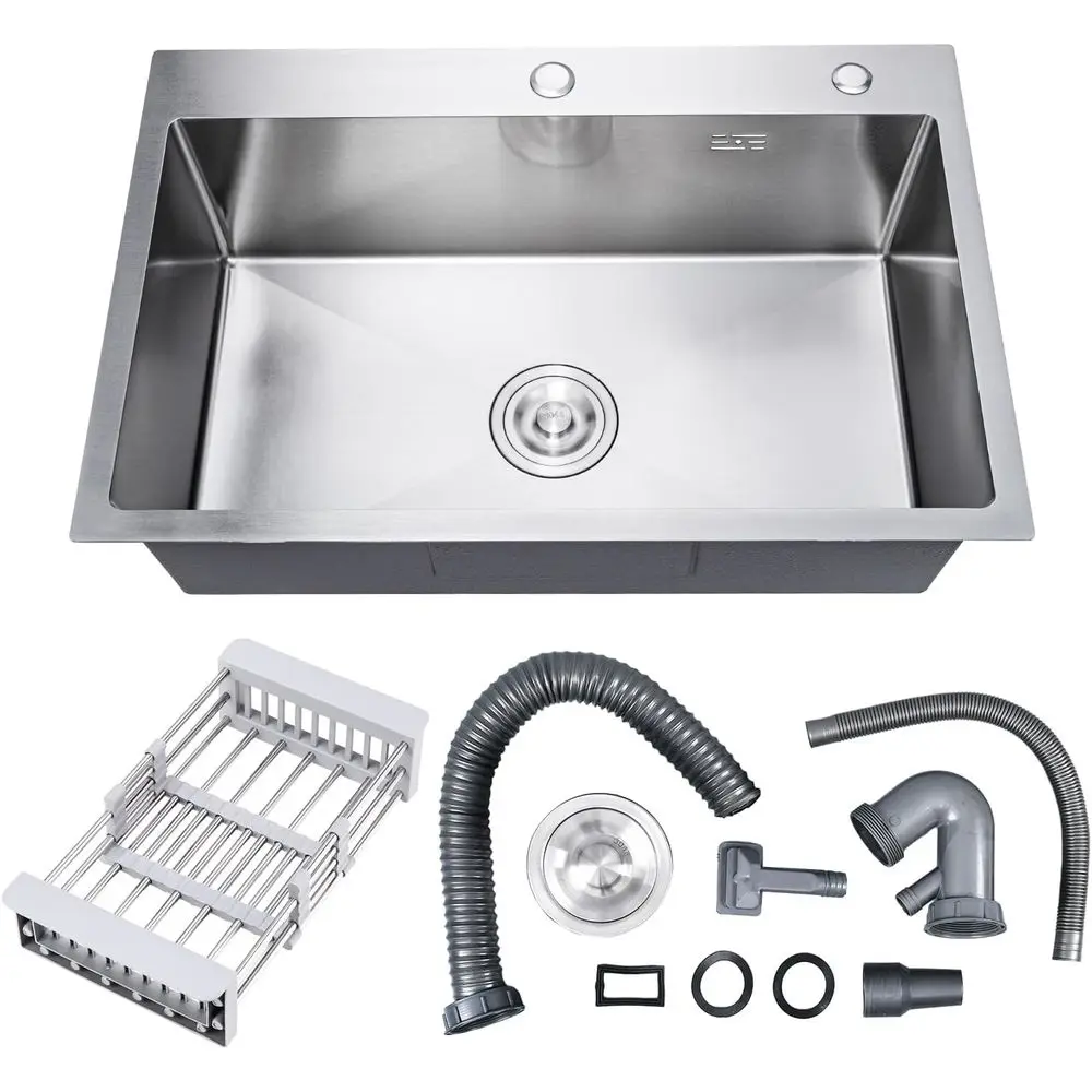 

30" x 18" x 9" Topmount Kitchen Sink, 304 StainlSteel Drop in Single Bowl Sink with Basket Strainer or RV, Travel Trailer, Garag