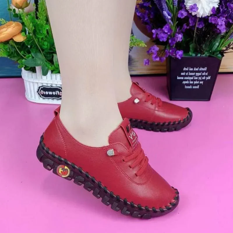 2022 Sneakers Women Shoes Platform Loafers Leather Flat Slip-On New Elderly Spring Casual Shoe Red Mujer Zapatos Chaussure Femme