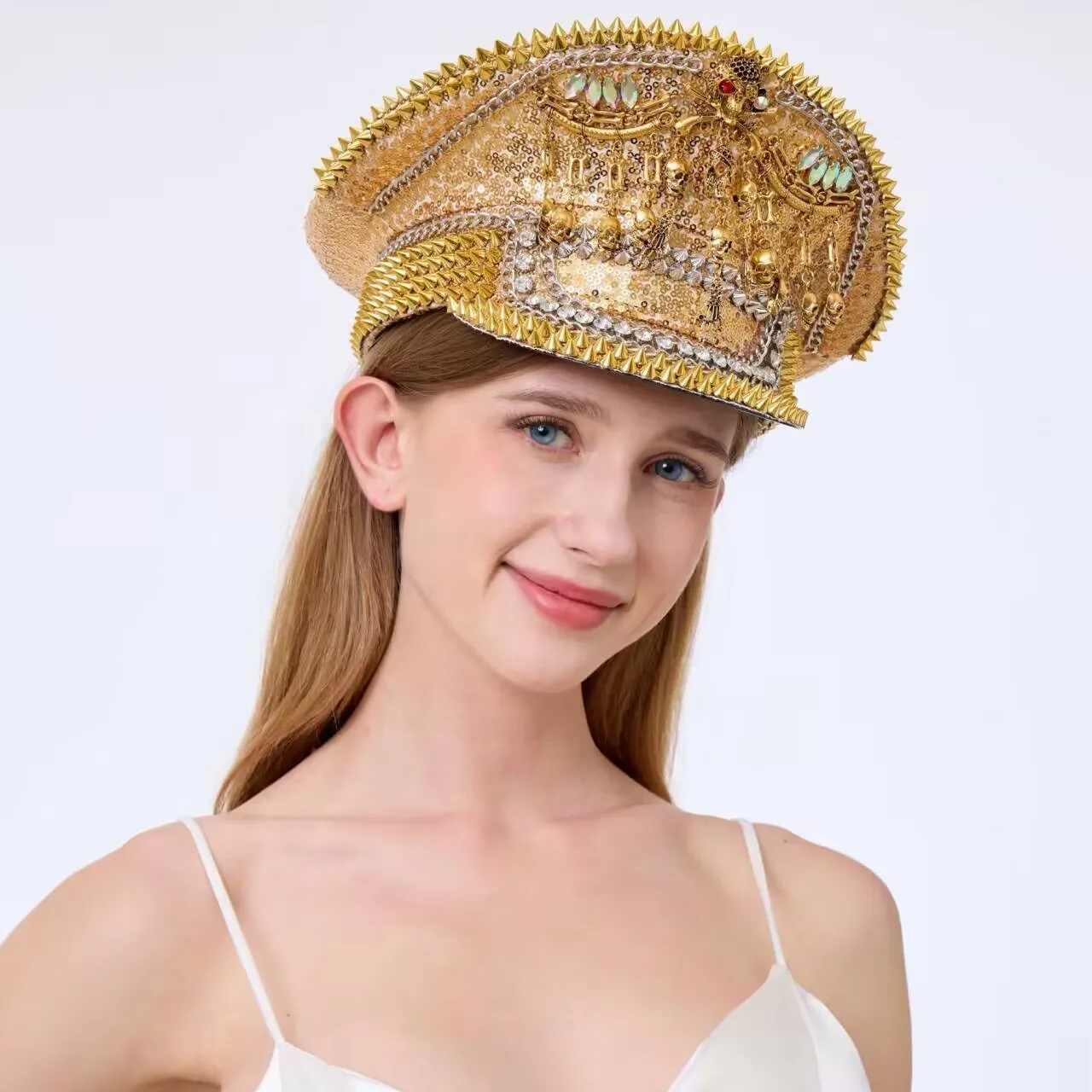 HongLuan Cappello da Capitano Steampunk con Strass per Burningman Festival Donna con Occhiali, Assessori Militari Vintage e Berretto da Uomo
