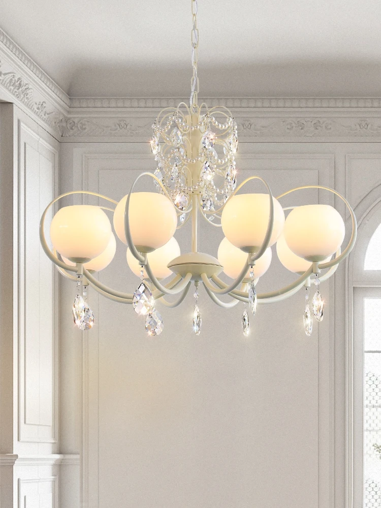 

French retro palace crystal chandelier living room dining room LED lamp fresh cream Chandeliers Ceiling Lustre bedroom lighting