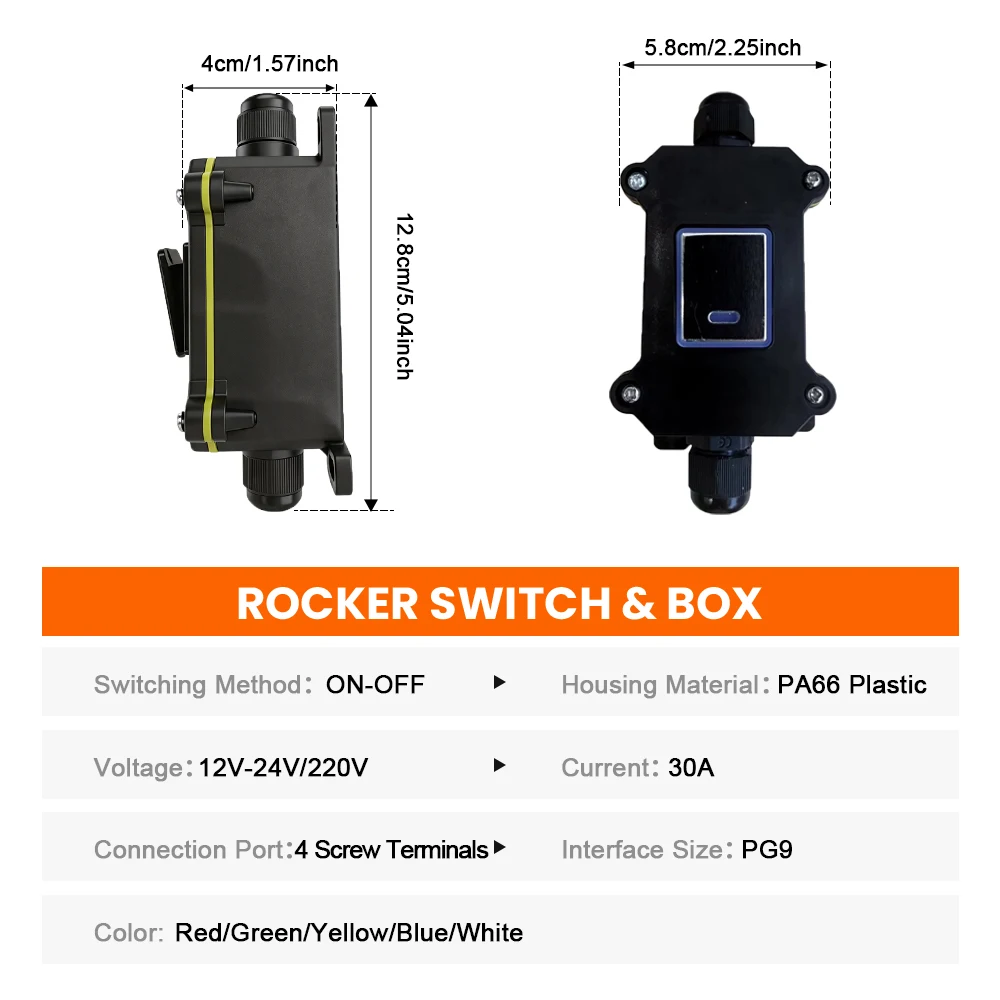 FILN 1PCS 30A IP65 Waterproof Box Rocker Switch ON/OFF 12V-24V 110V-220V LED Toggle Switch for Trail Car Boat Industrial Control