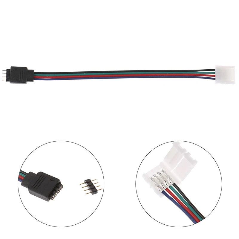 15cm 5050 rgb 4 pinos led faixa de conectores de luz de tira para adaptador de alimentação 4 condutor 10mm conector largo