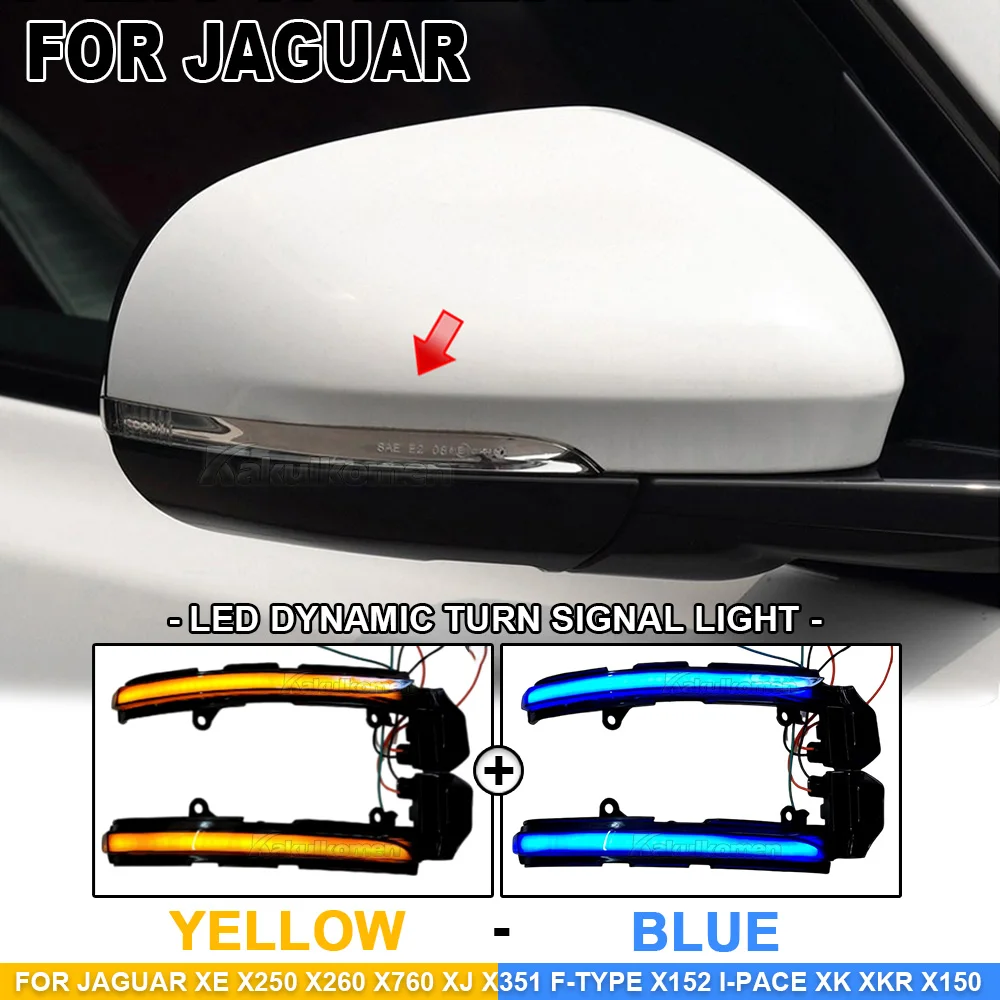 Dynamic Turn Signal LED Rear View Mirror Indicating Flash For Jaguar XE XF XJ F-TYPE XK XKR I-PACE X250 X260 X760 X351 X152 X150