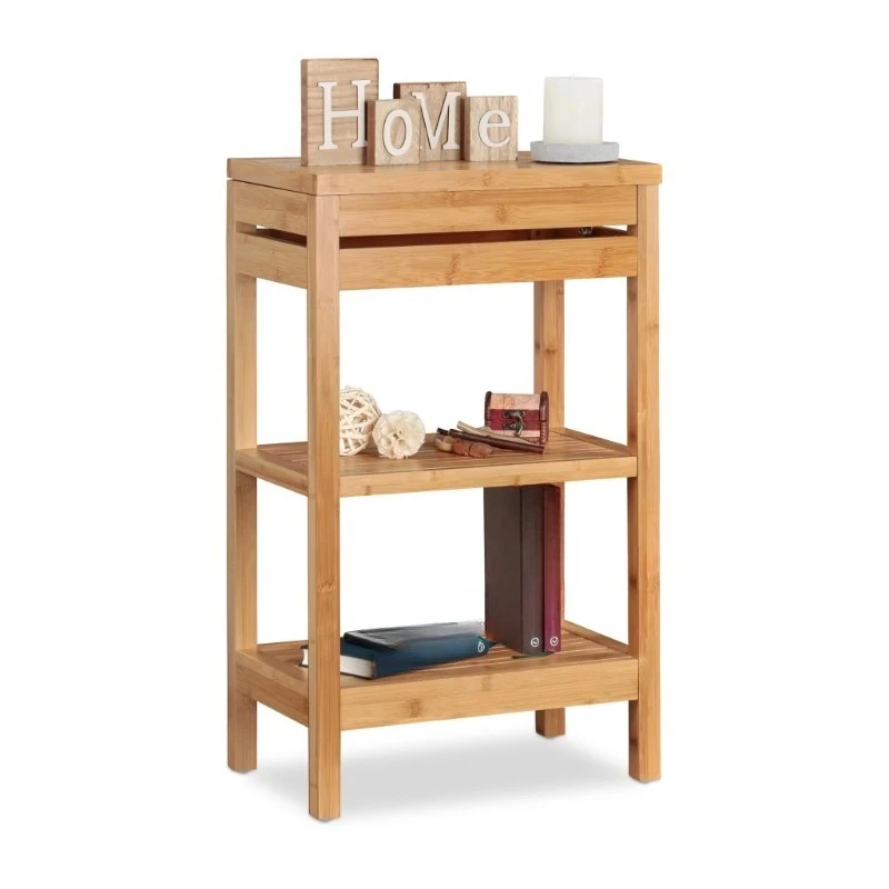 Natural bamboo shelving unit with 3 shelves Floor-to-ceiling cabinet Storage display rack Kitchen Bathroom Open plan