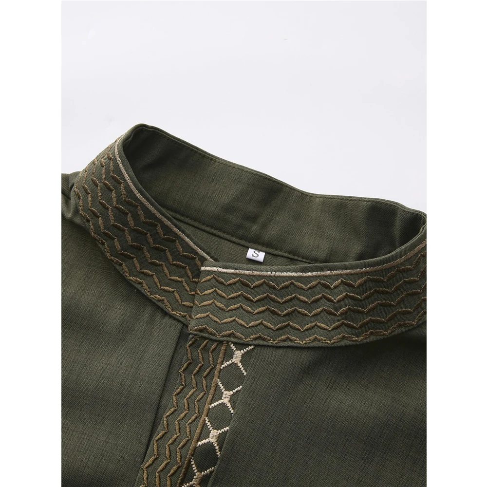 Novo Thobe Islâmico Masculino, Robe Clássico de Manga Longa com Bordado, Estilo Étnico Árabe, Robe Casual Formal para Oração
