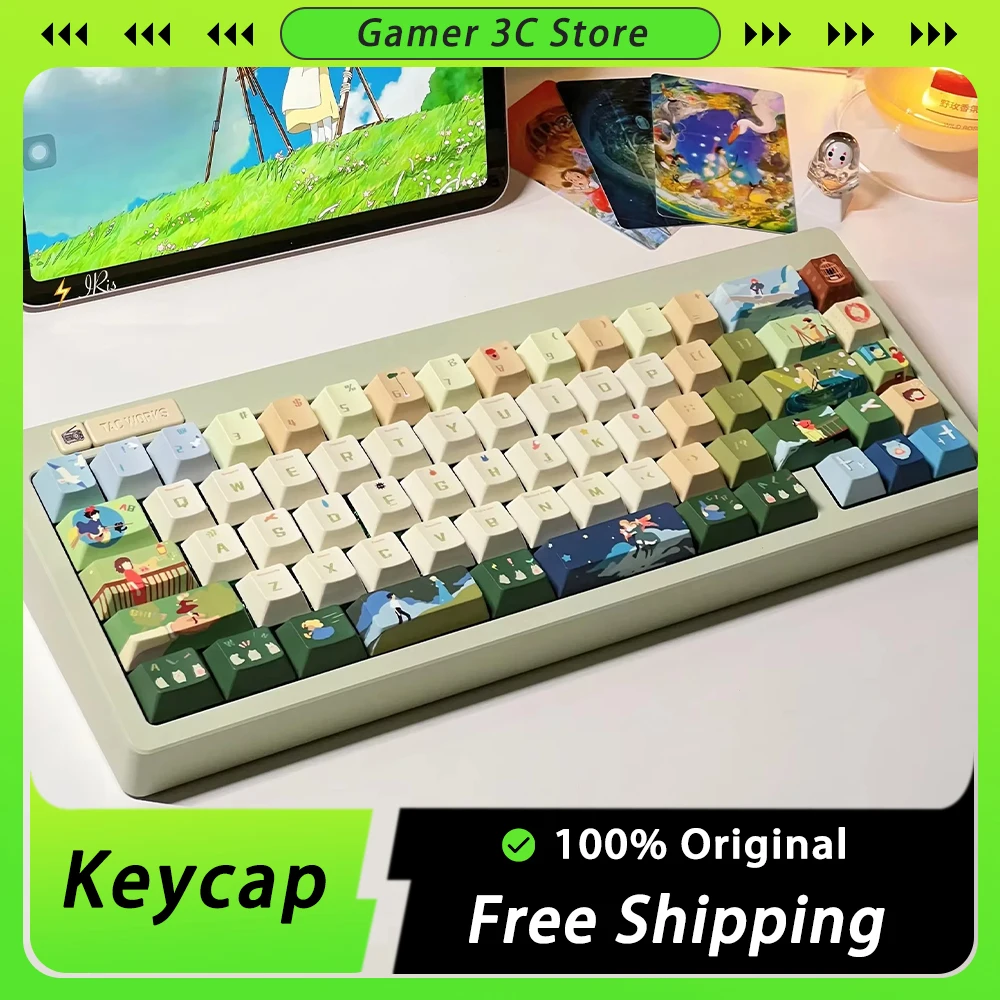 Feifei Sheep Picnic Record Keycap Original Kawaii Thermal Sublimation Customized Pbt Keycap For F75 F87 F99vgn Accessory Gifts