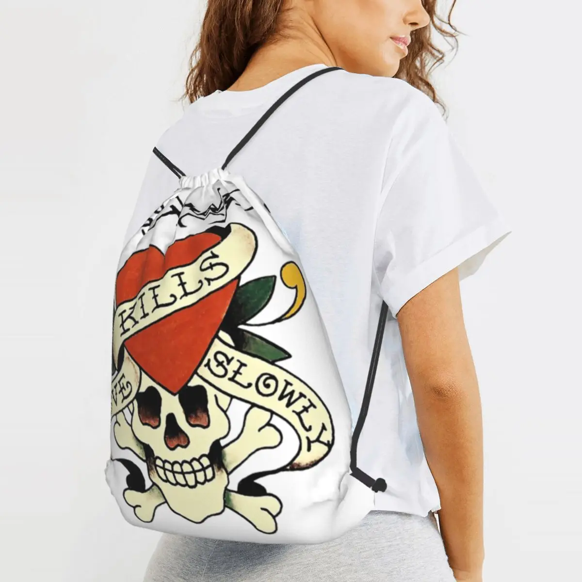 Ed Hardy Love Kills Slowly Backpacks Multi-function Drawstring Bags Shoes Bag Book Bags for Travel Students