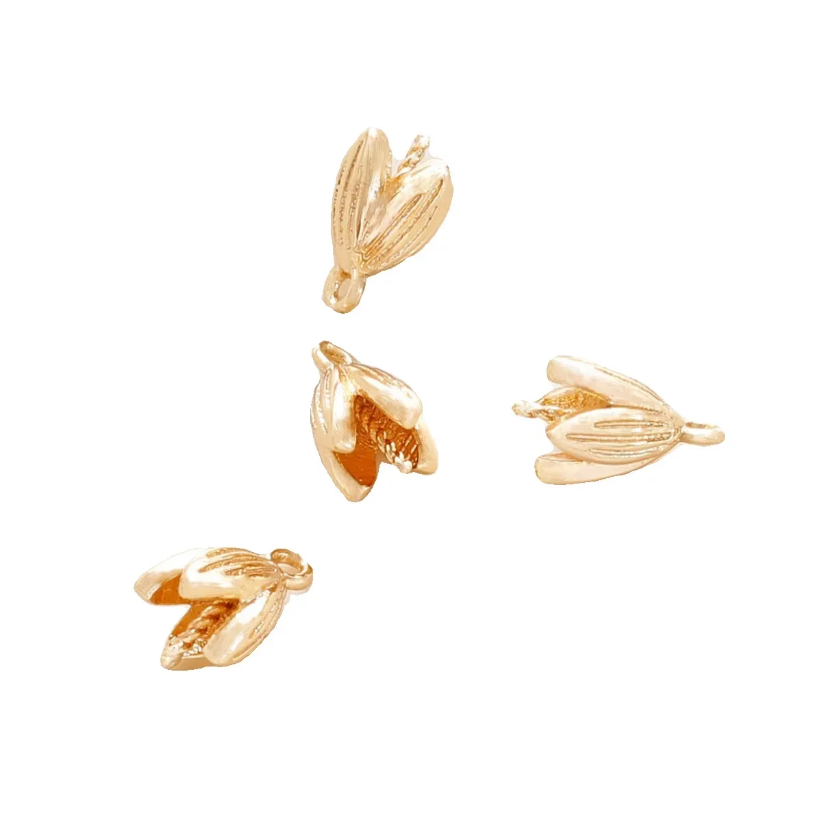 برعم زهرة على شكل بتلة ذهبية عيار 14 قيراط، حامل خرز نصف فتحة على شكل زهرة، حامل زهور قبعة خرز، ملحقات مجوهرات كريستال لؤلؤية ذاتية الصنع