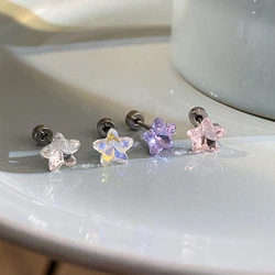 1pcs Shiny Pentagram Crystal Zircon Stainless Steel Ear Bone Nail Earrings for Women Cute Sweet Small Piercing Body Jewelry