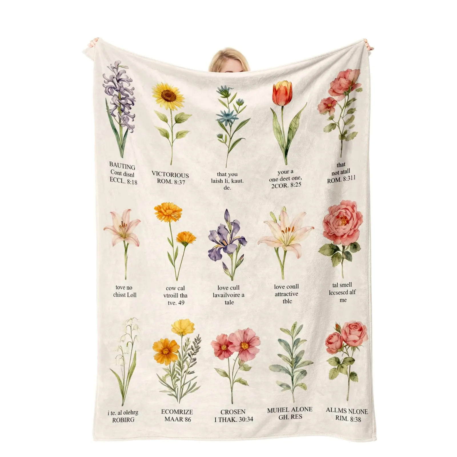 Blanket Throw Bible Verse Christian Botanical Floral Cozy Sofa Bed Blankets Cottagecore Religious Gift Room Decor Blanket