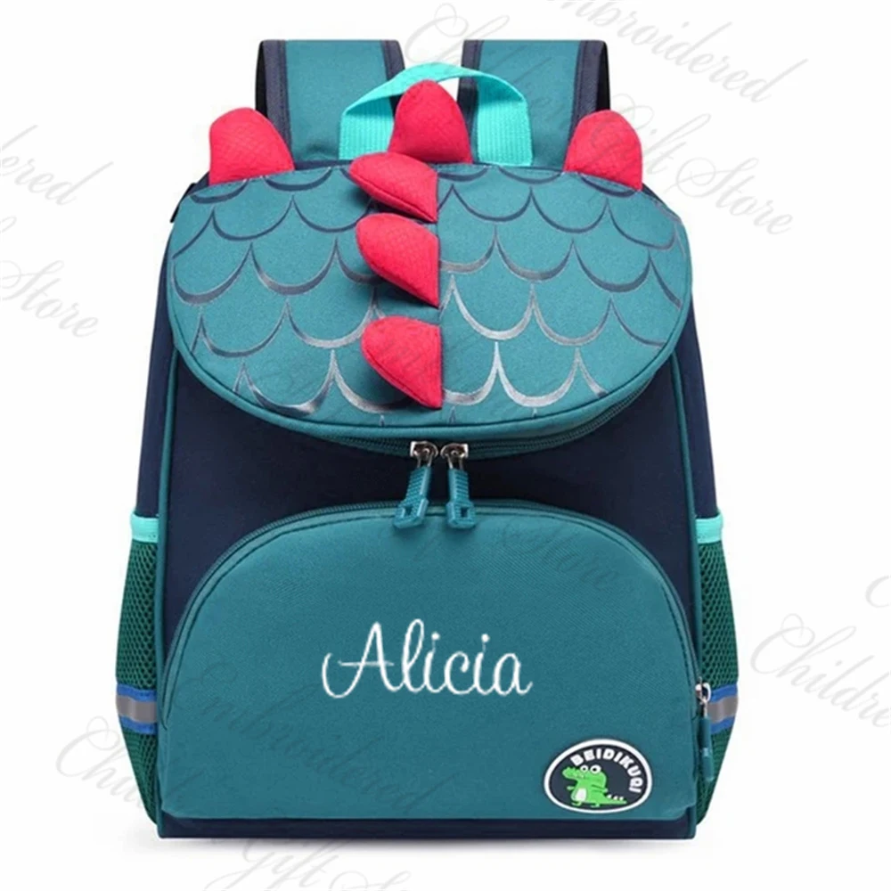 Mochila de jardín de infantes para niños y niñas, bolso de libro de dinosaurio de escuela primaria con nombre personalizado, puede bordar, bolsas para exteriores, nuevo