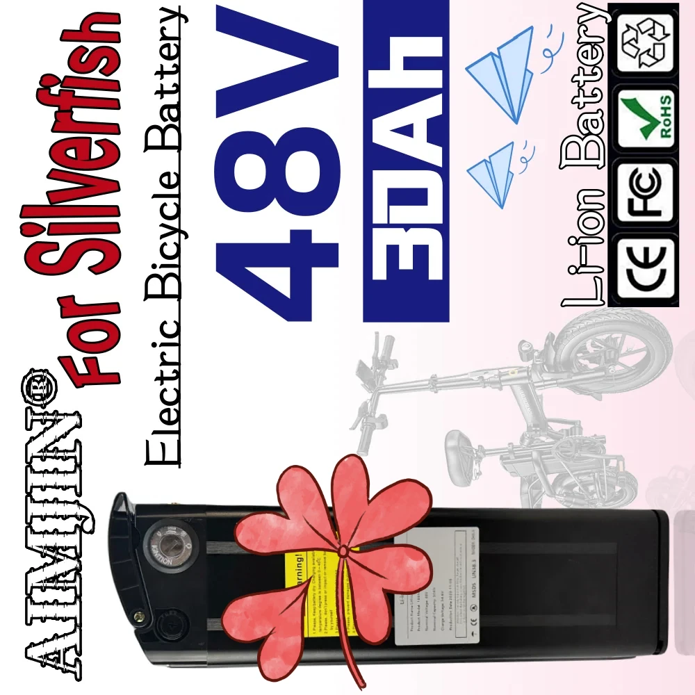 

18650 Литий-ионный аккумулятор 48 В 30000 мАч 30 Ач для аккумулятора электрического велосипеда Silver Fish с противоугонным замком в алюминиевом корпусе