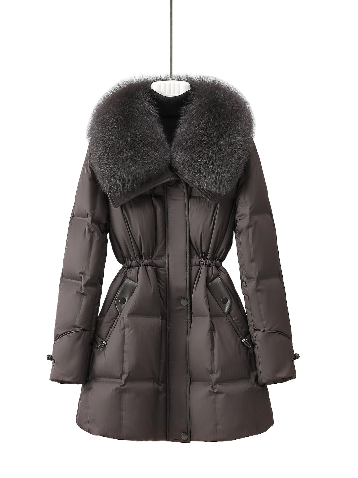 

Пуховик из 90% белого гусиного пуха с воротником из натурального лисьего меха, женское пальто средней длины, тонкое, новинка 2025 года, меховое пальто из Хайнина