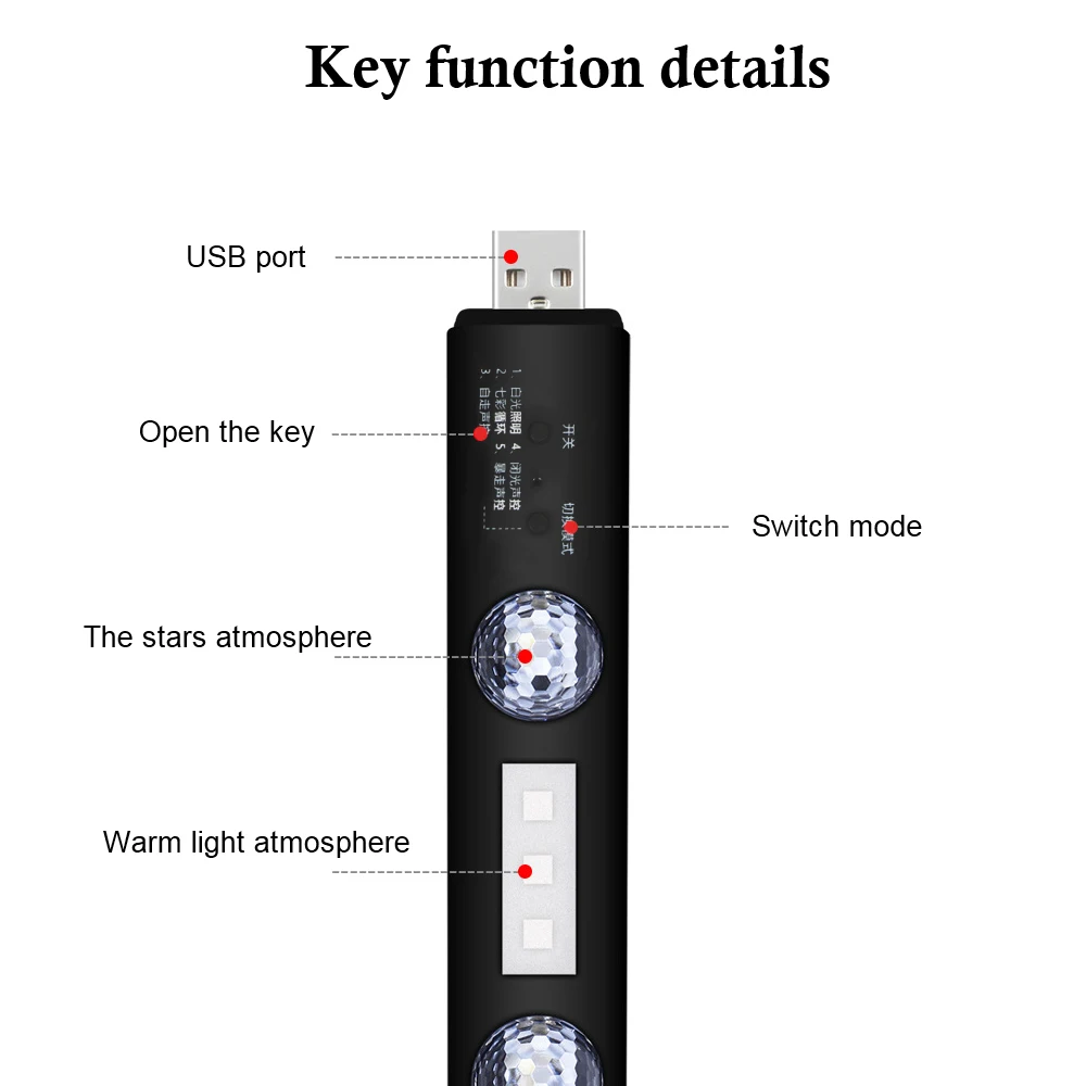 USB Rhythm Atmosphere Lamp Portable Decorative Light Multi-color Ambient Lamp For Auto Car Atmosphere Lights USB Rechargeable