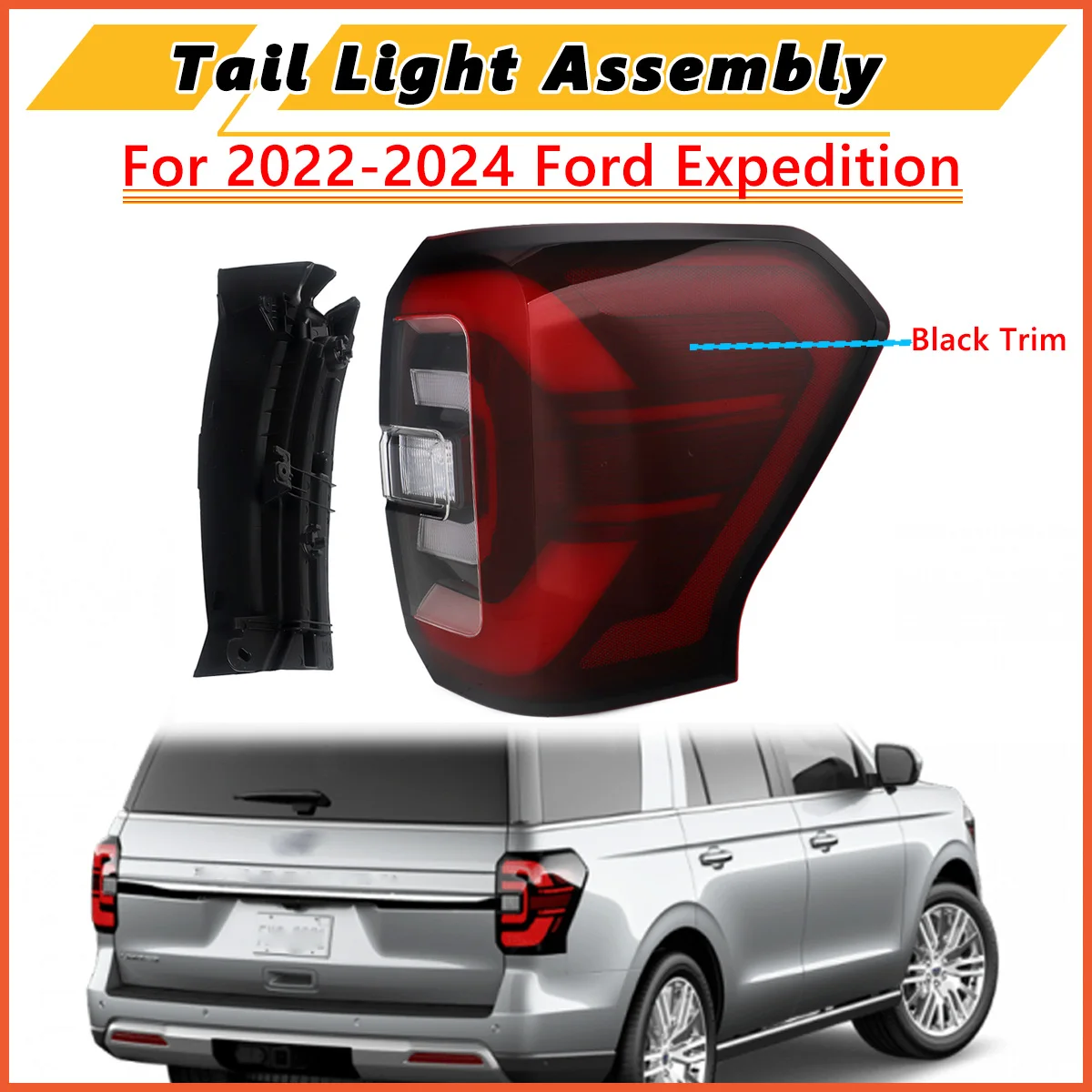 LED Tail Light Black Trim Right For 2022-2025 Ford Expedition Limited Replace for NL1Z13404C Right Passenger Side Tail light Red
