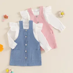 RUEWEY 1 to 5 Years Kids Girls Skirt Sets Spring Autumn Clothes Long Sleeve Crew Neck T-shirt with Corduroy Overall Dress