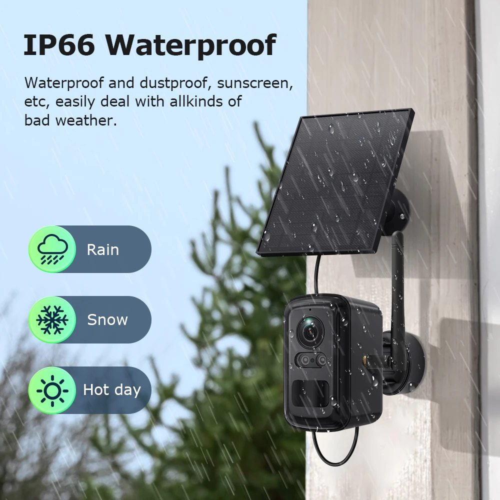 SHIWOJIA-cámara con batería Solar de 3MP, sistema de seguridad, Kit de 2 cámaras, WiFi para exteriores, cámara inalámbrica, visión nocturna en Color, alerta de movimiento