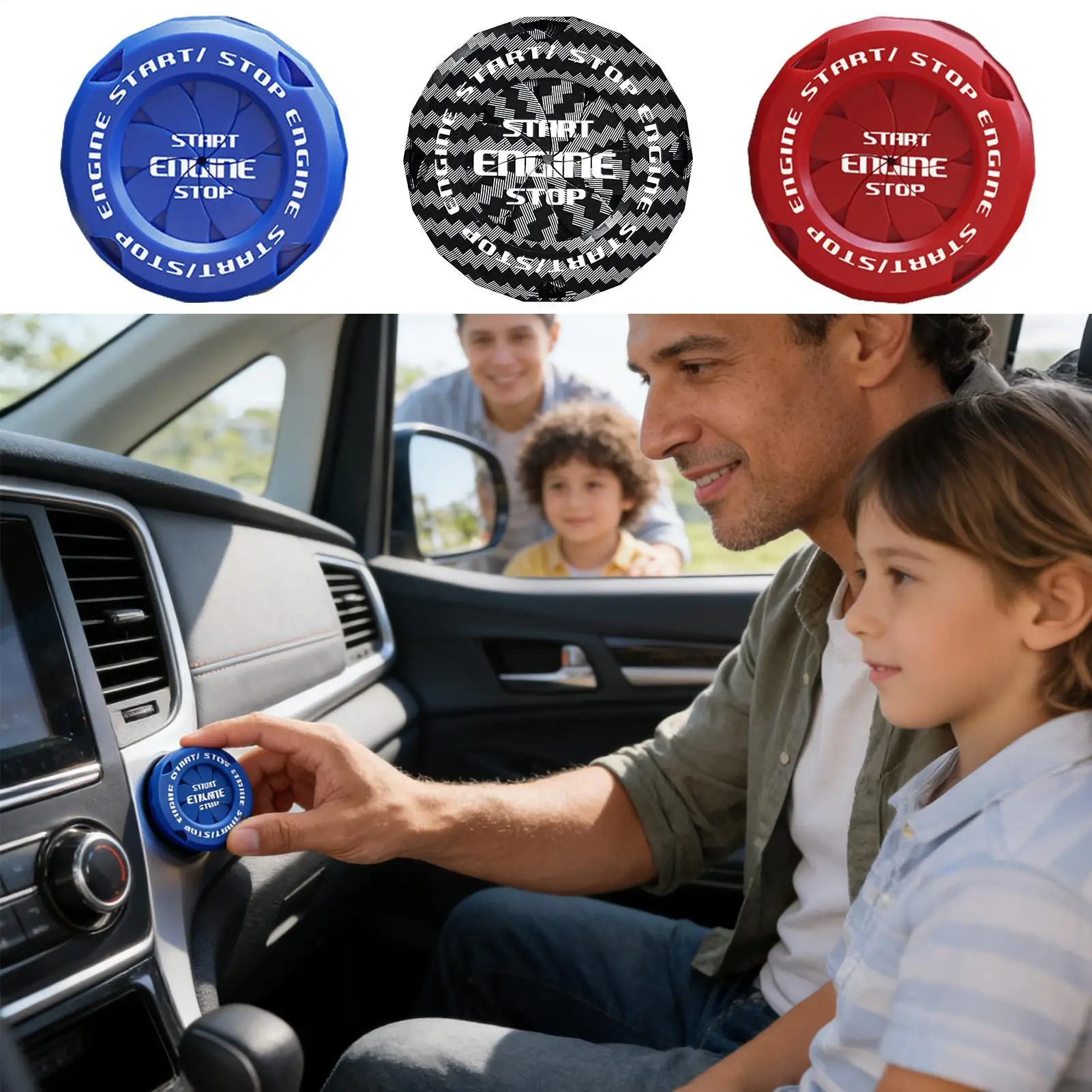 Car Start Stop Button Cover Adhesive Carbon Fiber Car Start Button Scratch Protection Cover For Drivers Enthusiasts Auto