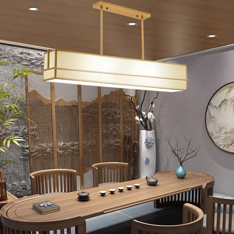 

Modern new Chinese restaurant chandelier bar counter office rectangular simple study tea room Chinese style wrought iron lamps