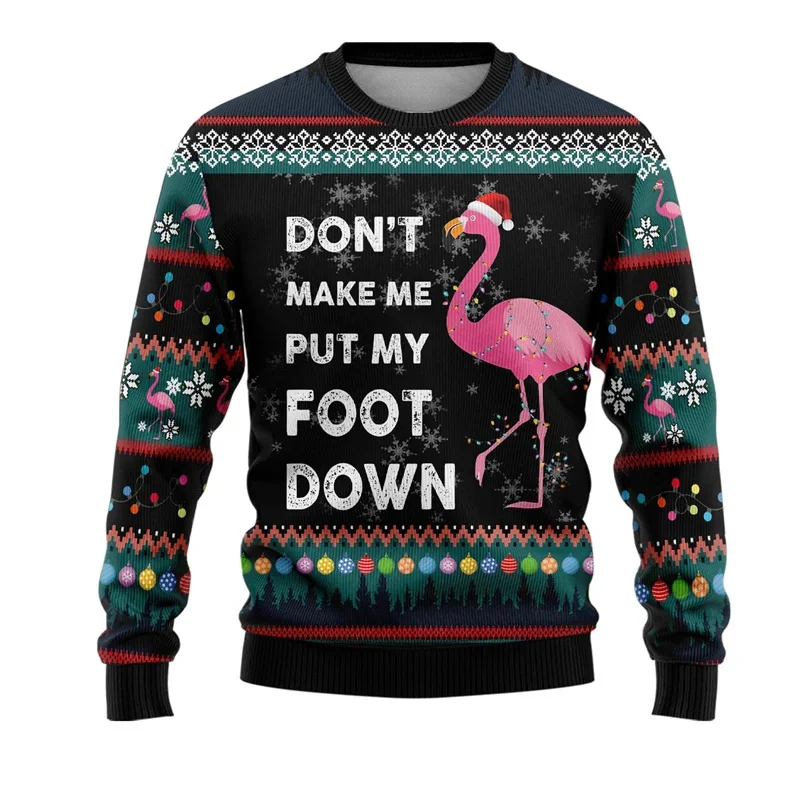 Christmas Flamingo Pattern Sweatshirts For Men Funny 3D Printed Tops Autumn Loose O-Neck Hoodies Long Sleeve Unisex Pullover