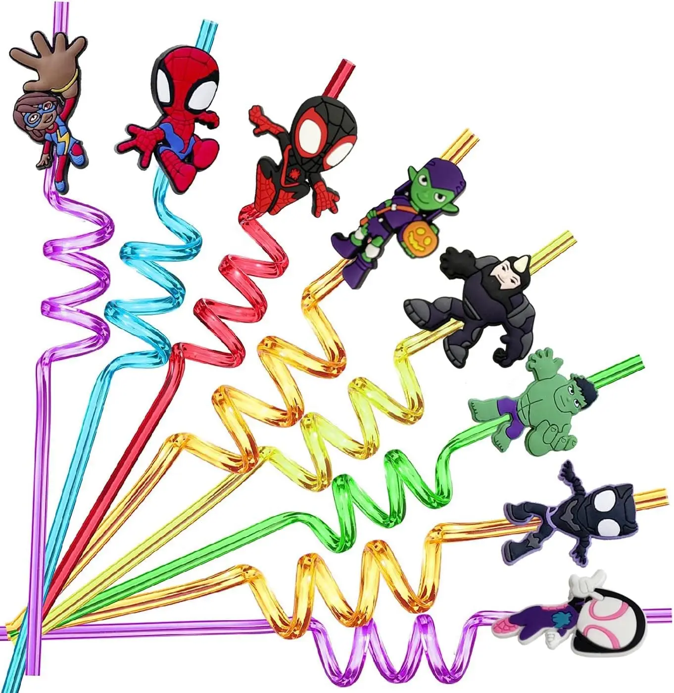 Marvel 6/12PCS Spidey And His Amazing Friends Reusable Drinking Straws Spiderman Party Favors Decoration for Kids Baby Shower