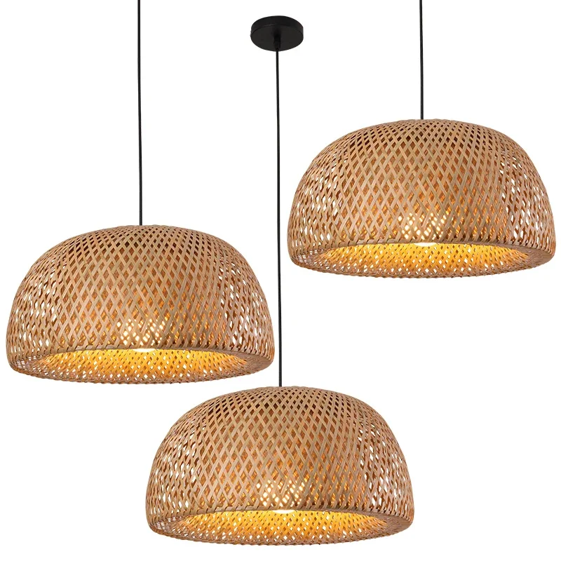 Bamboo Lantern Pendant Lamp Natural Rattan Wicker E27 Chandeliers Hand-Woven Bamboo Lampshades Lighting Fixtures Hanging Light