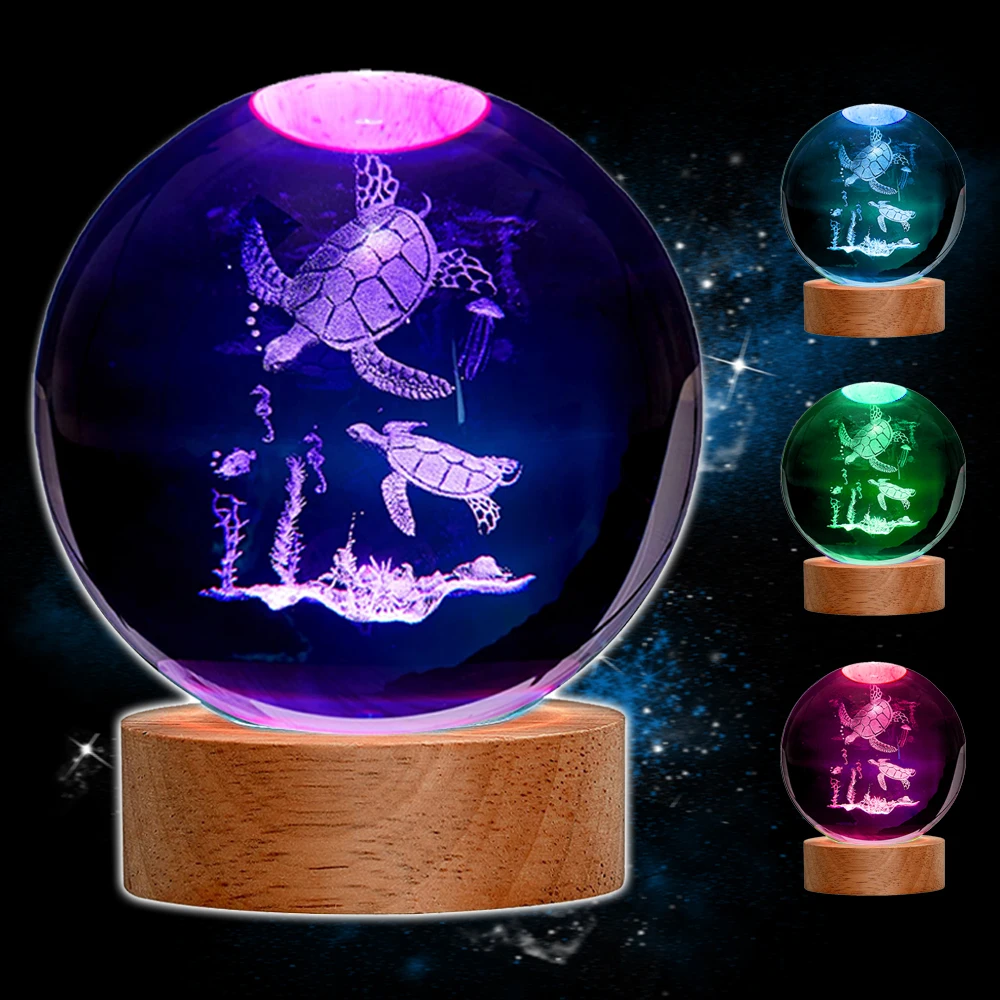 1pc Warm Light 3D Sea Turtle Crystal Ball Lamp Night Light Hippocampus Lamp Kid Friend Birthday Gift For Birthday Christmas