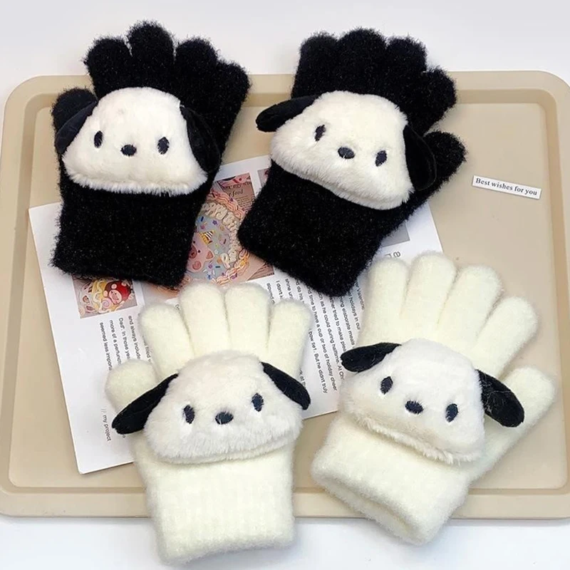 سانريو كورومي بلدي ميلودي مرحبا كيتي قفازات متماسكة أفخم الدافئة قفازات كاملة الأصابع النساء في الهواء الطلق الدراجات التزلج القفازات الطفل هدية #3