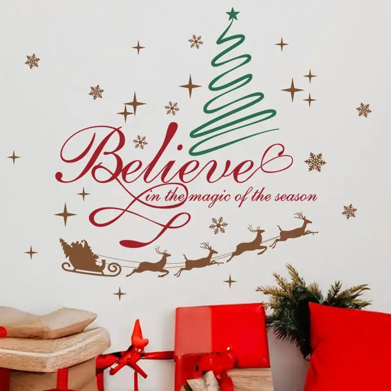 Christmas Wall Stickers Reindeer Sleigh Wall Stickers Window Clings Removable For Kids Room Home Shop Indoor Christmas